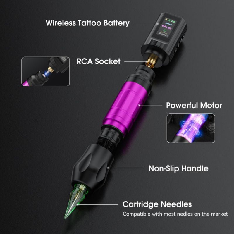 Pluma de Tatuaje Nazzor Inalámbrica 1800 mAh – Kit de Líneas y Sombreado