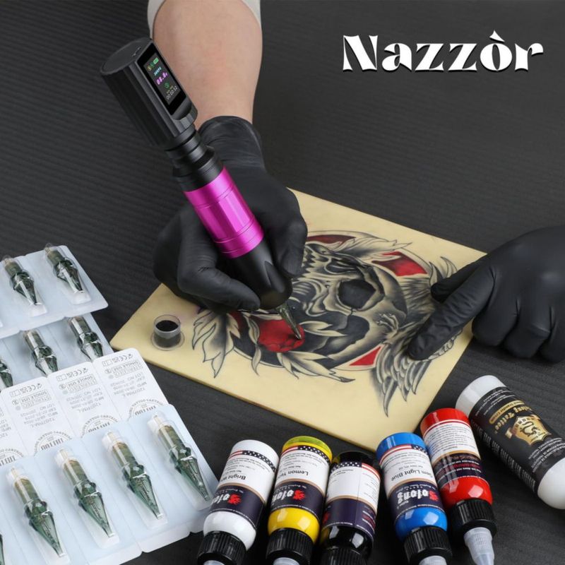 Pluma de Tatuaje Nazzor Inalámbrica 1800 mAh – Kit de Líneas y Sombreado