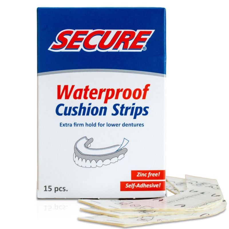 Tiras adhesivas para dentadura Secure impermeables sin zinc - paquete de 30