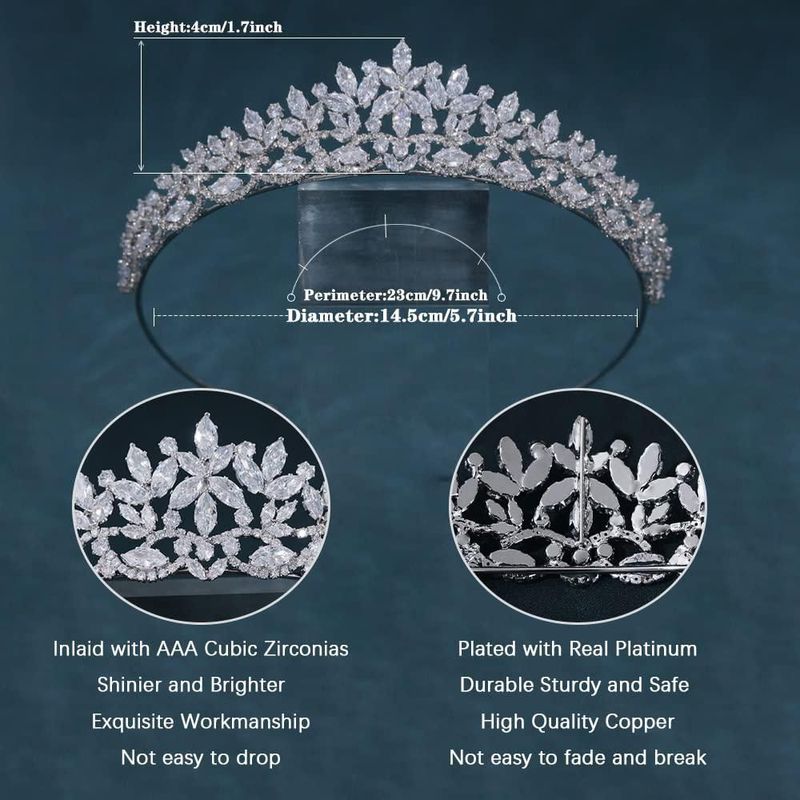 Tiara de Boda FASNAHOK Corona de Princesa Floral con CZ Plateada