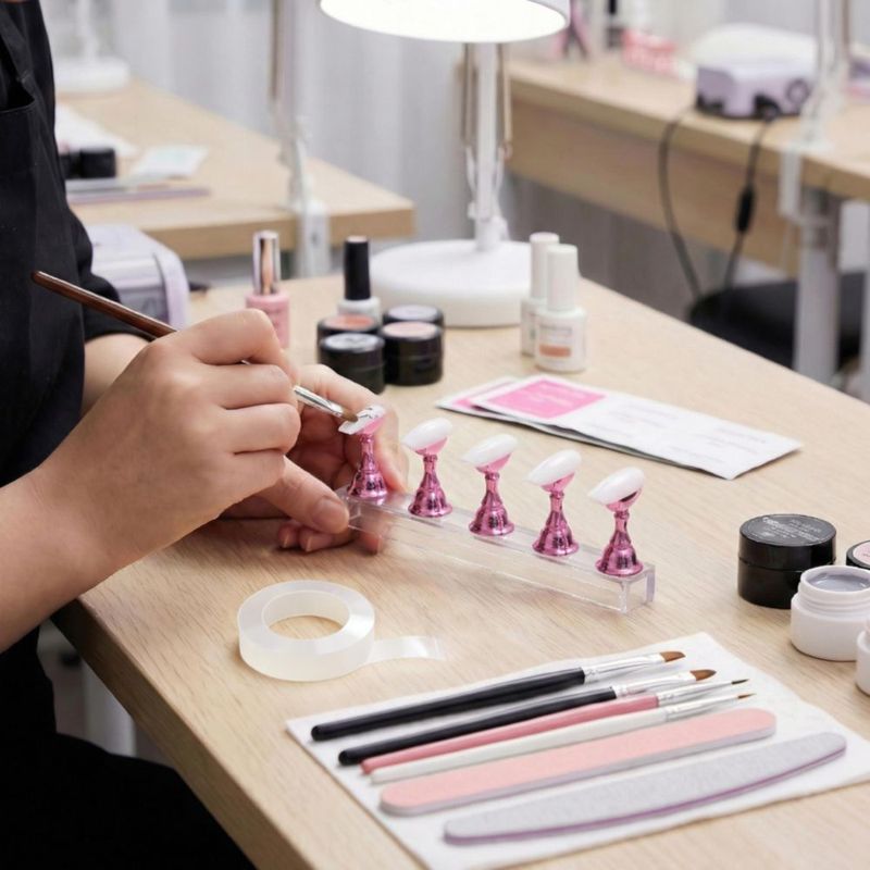 Soporte para Uñas Difenni Press On Rosa Pack de 10