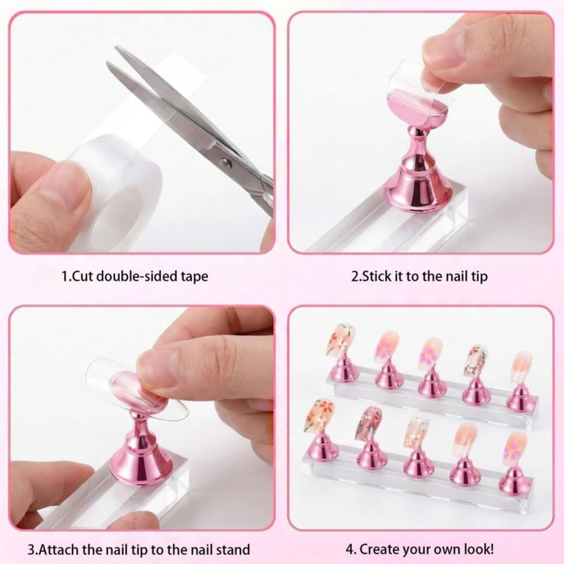Soporte para Uñas Difenni Press On Rosa Pack de 10