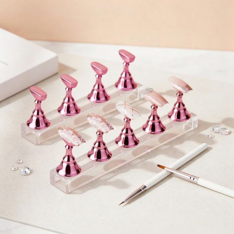 Soporte para Uñas Difenni Press On Rosa Pack de 10