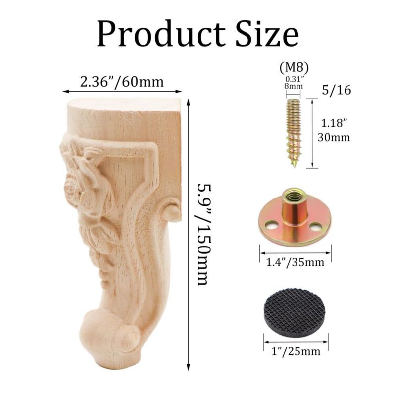 Pata de Mueble INKNOTE 15 cm Tallada en Madera Europea