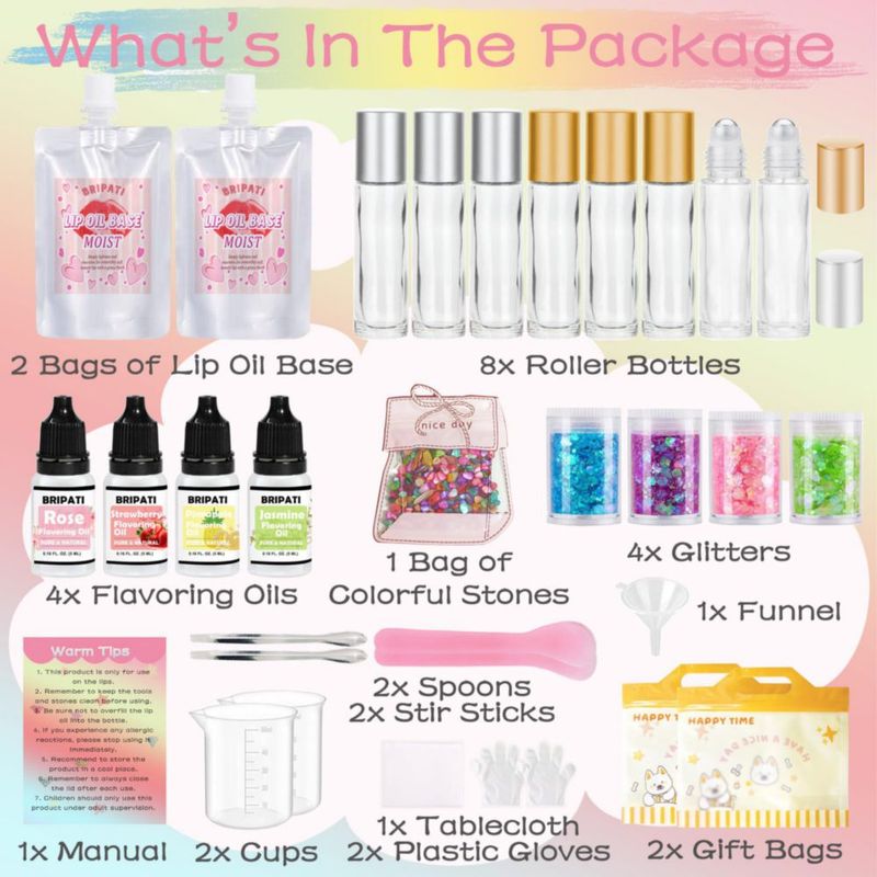 Kit DIY de Brillo Labial BRIPATI con Botellas de Rodillo para Niñas
