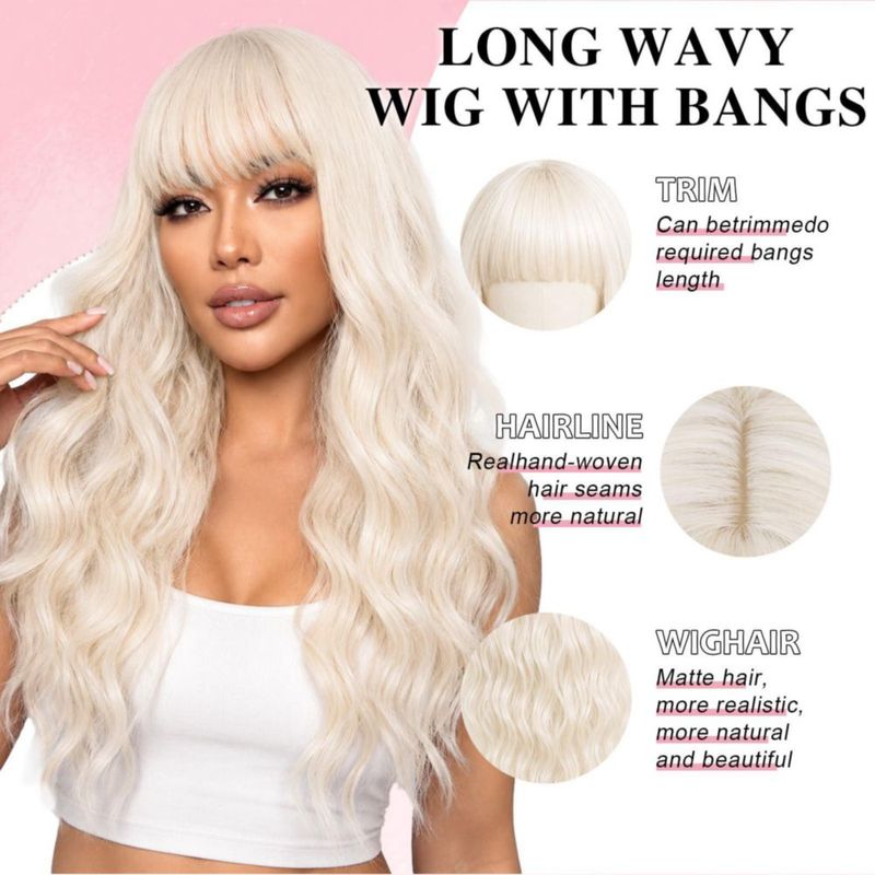 Peluca NOSTALGIA Rubia Platinada 66 cm con Ondas y Flequillo