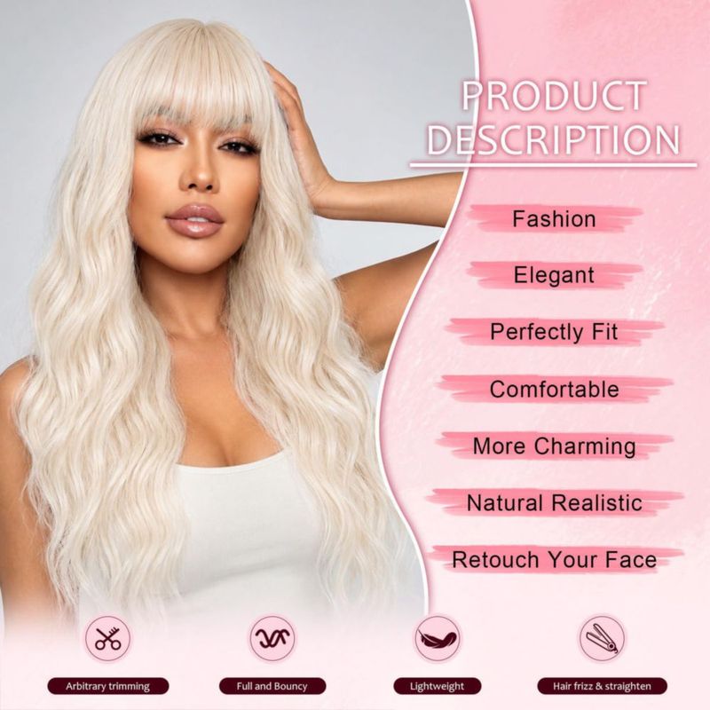 Peluca NOSTALGIA Rubia Platinada 66 cm con Ondas y Flequillo
