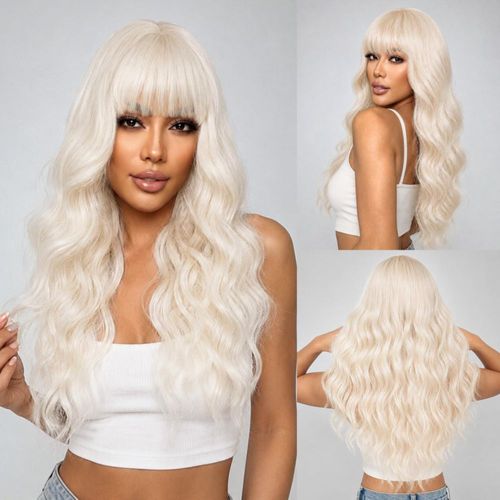 Peluca NOSTALGIA Rubia Platinada 66 cm con Ondas y Flequillo