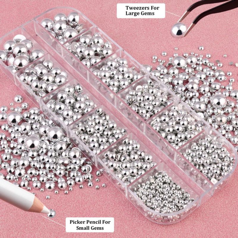 Belleboost Perlas Planas de Plata para Uñas – Charms y Gemas