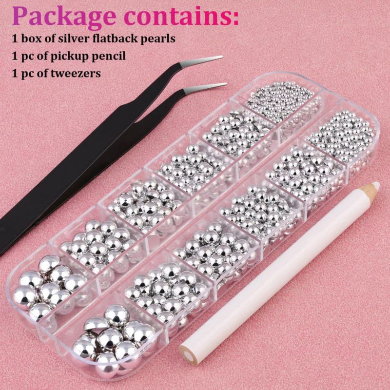 Belleboost Perlas Planas de Plata para Uñas – Charms y Gemas