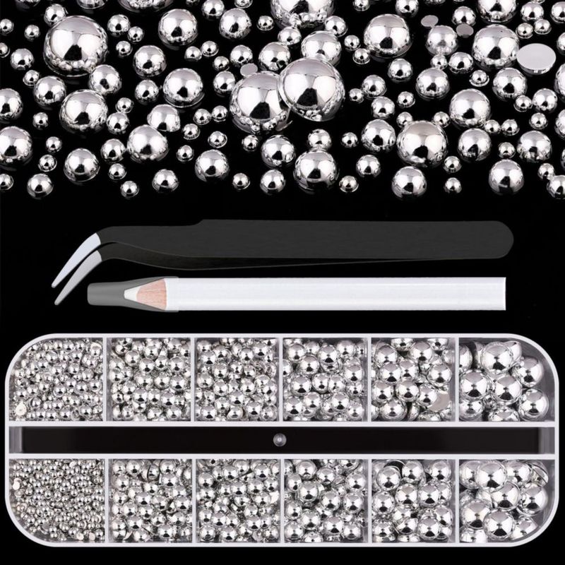 Belleboost Perlas Planas de Plata para Uñas – Charms y Gemas