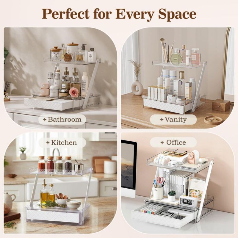 Organizador de Maquillaje Pomohome de 3 Niveles Acrílico Transparente