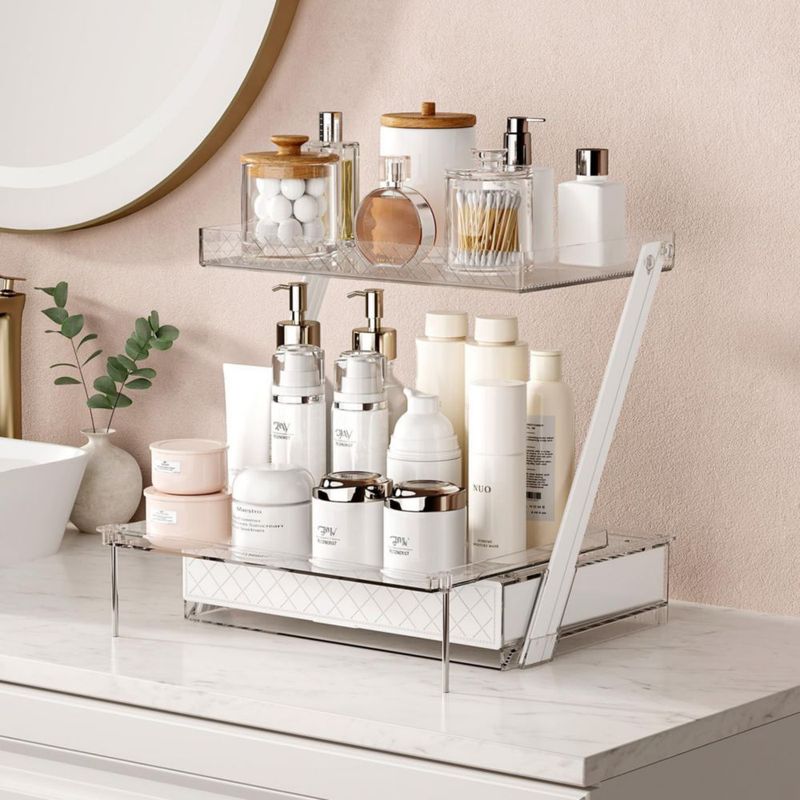 Organizador de Maquillaje Pomohome de 3 Niveles Acrílico Transparente