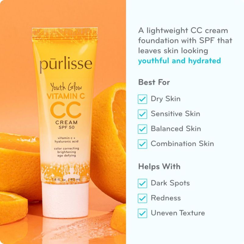 Crema CC pūrlisse 40 ml SPF 50 Vitamina C y Ácido Hialurónico