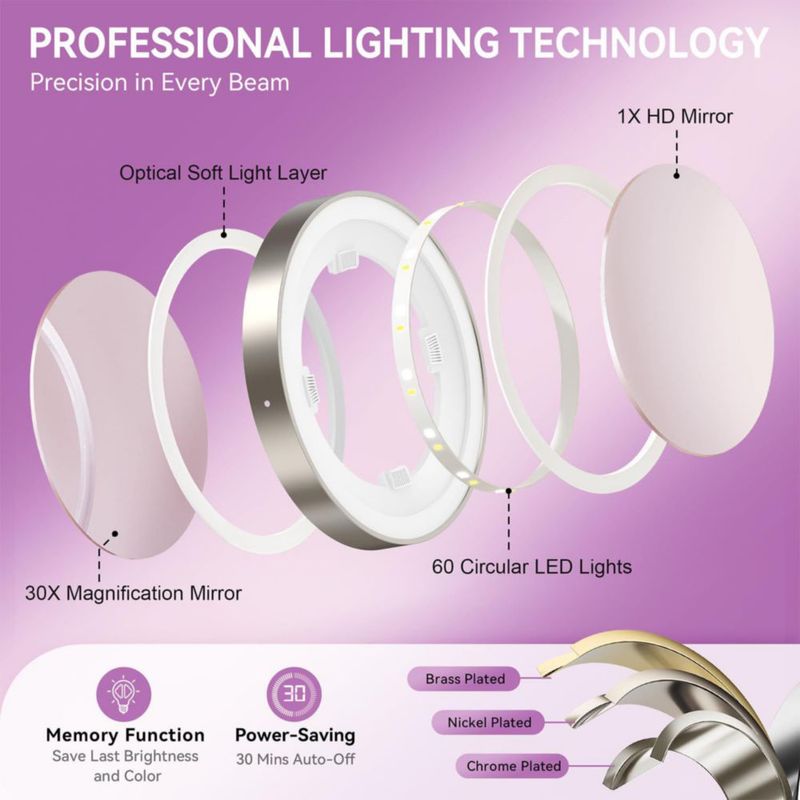 Auxmir Espejo de Maquillaje Iluminado de 9" 1X/30X Espejo de Magnificación Recargable