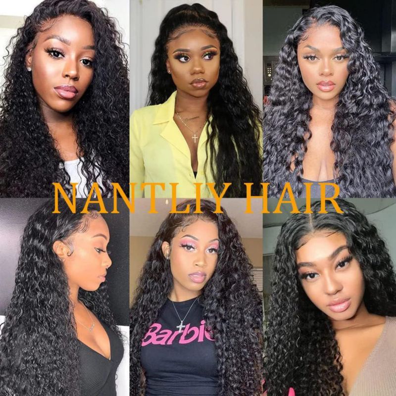 NANTLIY Peluca con Encaje Frontal 13x6 Onda Profunda de Cabello Humano Densidad 200% Encaje Suizo HD Transparente Sin Pegamento Preplumada con Baby