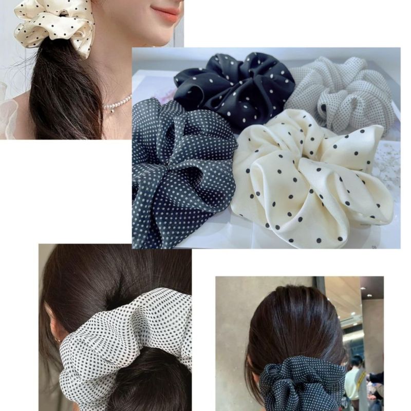 Scrunchies de satén CAFUDEYE XL 14 cm (puntos BW)