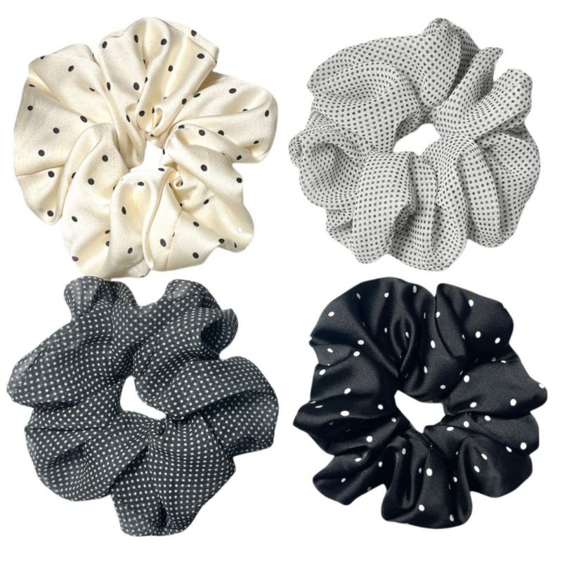 Scrunchies de satén CAFUDEYE XL 14 cm (puntos BW)