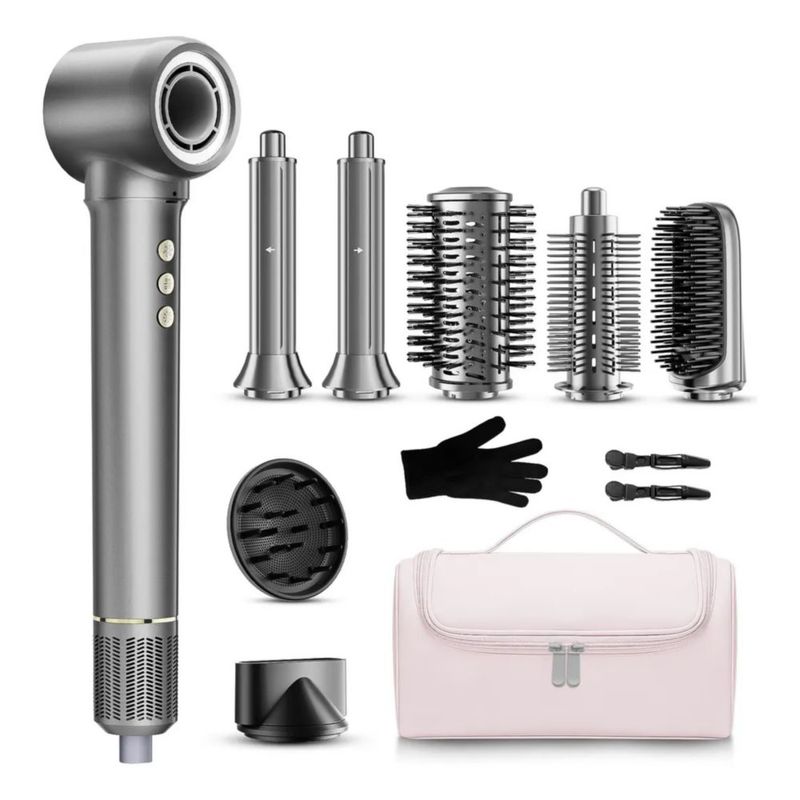 9 en 1 cepillo secador de cabello multifuncional 1200W Secador de cabello profesional con difuso, Color Gris
