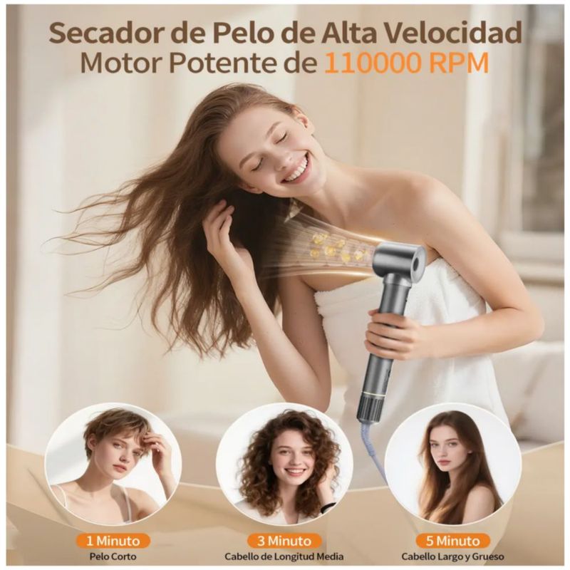 9 en 1 cepillo secador de cabello multifuncional 1200W Secador de cabello profesional con difuso, Color Gris