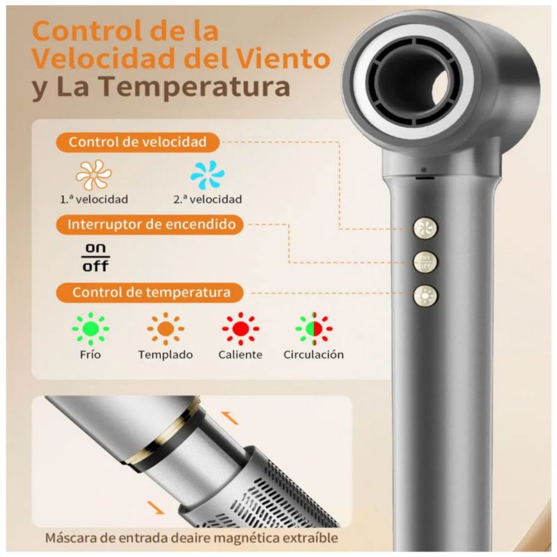 9 en 1 cepillo secador de cabello multifuncional 1200W Secador de cabello profesional con difuso, Color Gris