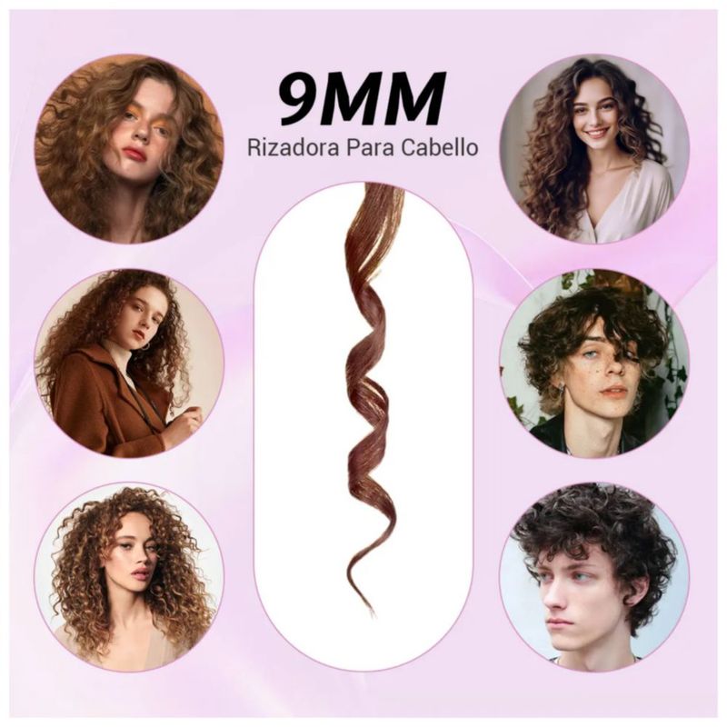 Tenaza Rizadora De Cabello De Cerámica De 9mm C/pantalla Lcd Temperatura 100-220 Color Morado