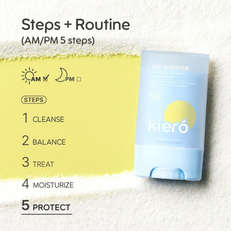 Kiero Airy Sun Stick - Barra facial hidratante y calmante con acabado mate Manzanilla y Vitamina E - Vegano no grasoso y ligero - Portátil y fácil de