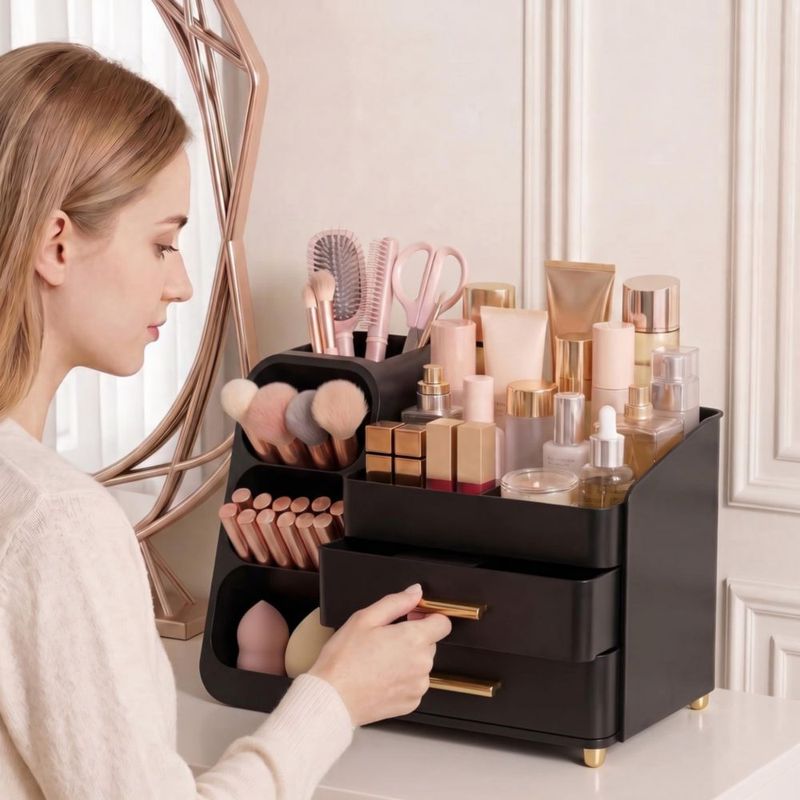 CADDY Asdbko Organizador de Maquillaje con Soporte para Brochas y Tocador