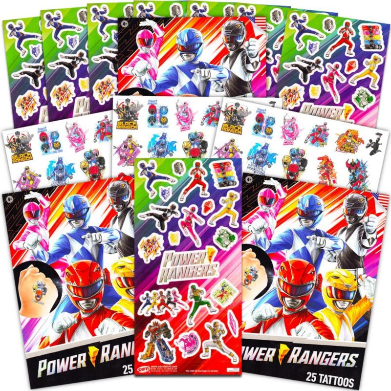 Pack de fiesta Power Rangers: 75 tatuajes temporales + 150 pegatinas