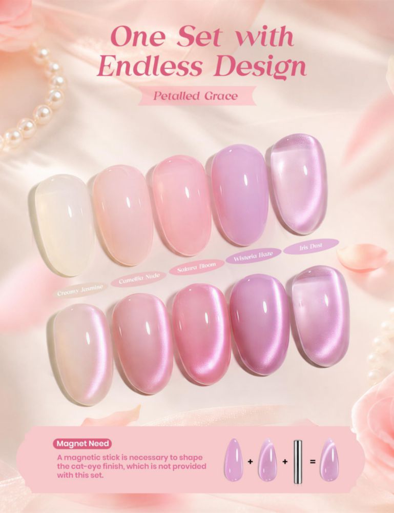 Kit de Esmalte de Gel Beetles 4 colores + efecto cat eye