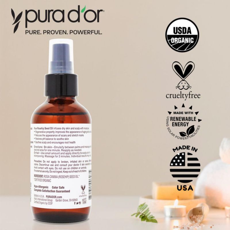 Alisador de cabello PURA D'OR ORGANIC aceite de semillas de rosa mosqueta 240 ml x2