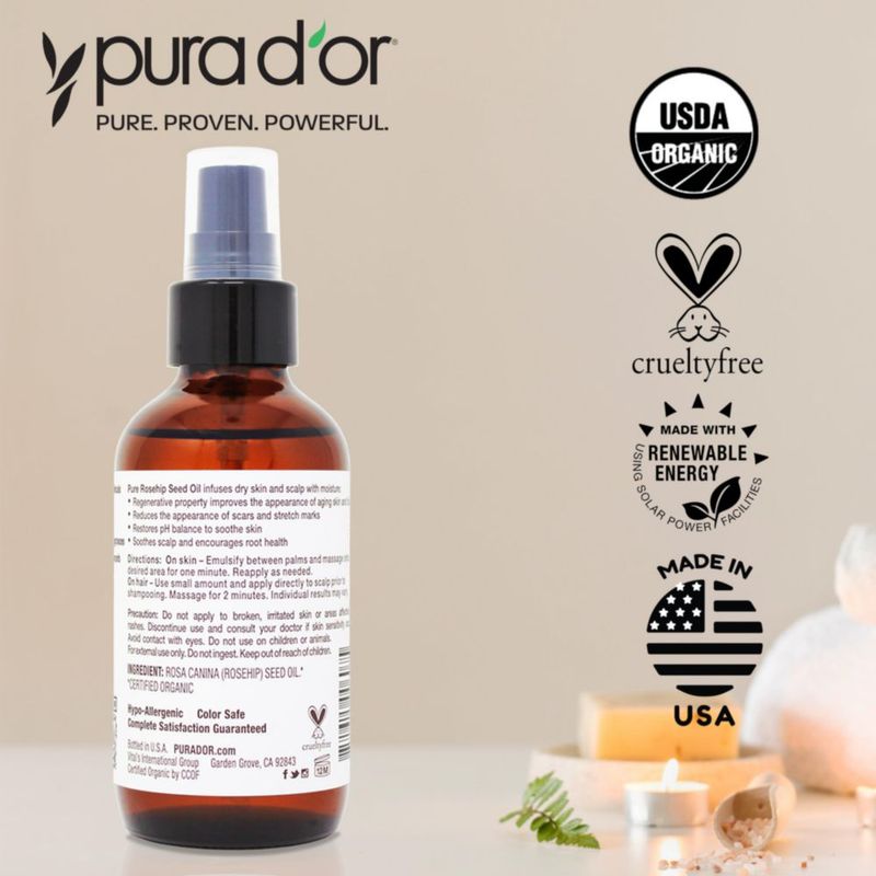 Aceite de semilla de rosa mosqueta PURA D'OR 120 ml 100% puro prensado en frío