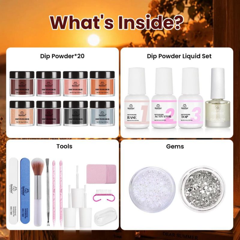 Kit de uñas con polvo de inmersión Beetles Gel Polish - 20 colores