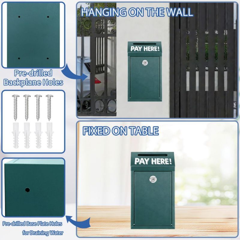 Caja de Dinero Hualleko 26 cm de Metal con Cerradura y Ranura Verde