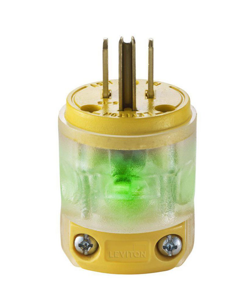 Enchufe Leviton 515PV-LIT con luz verde y conexión a tierra