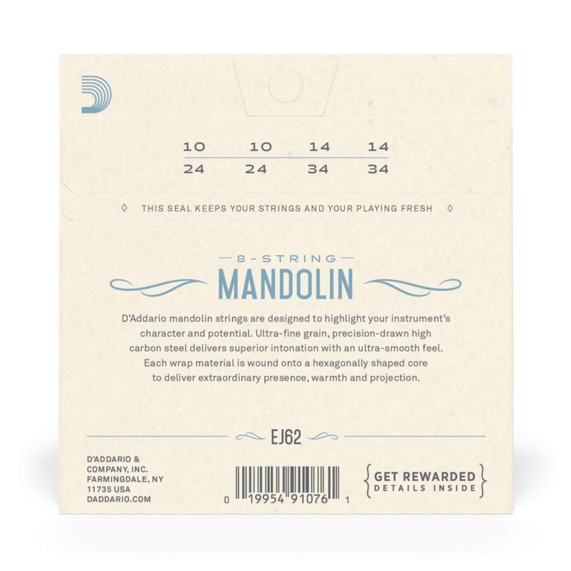 Cuerdas de Mandolina D'Addario EJ62 80/20 Bronze Light (10-34)