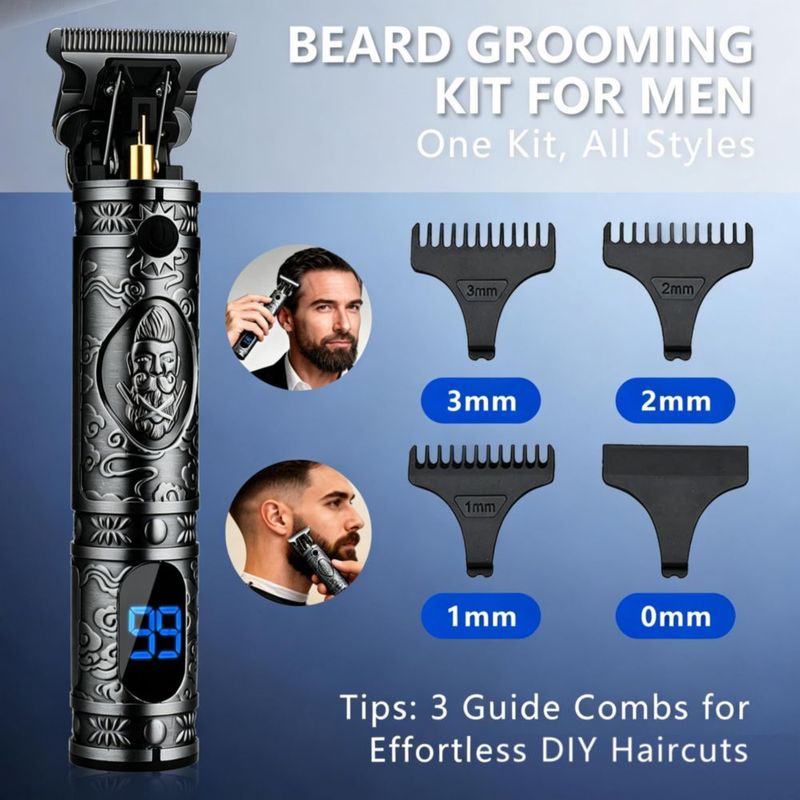 Recortadora de barba Saoilli con cuchilla T y pantalla LCD - 180 min