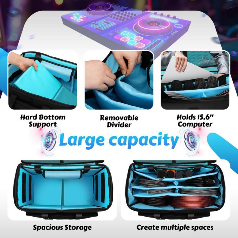 Bolsa de cables para DJ Iridesc de 52 cm con ruedas y divisores extraíbles
