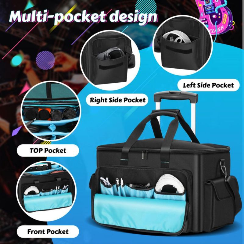 Bolsa de cables para DJ Iridesc de 52 cm con ruedas y divisores extraíbles