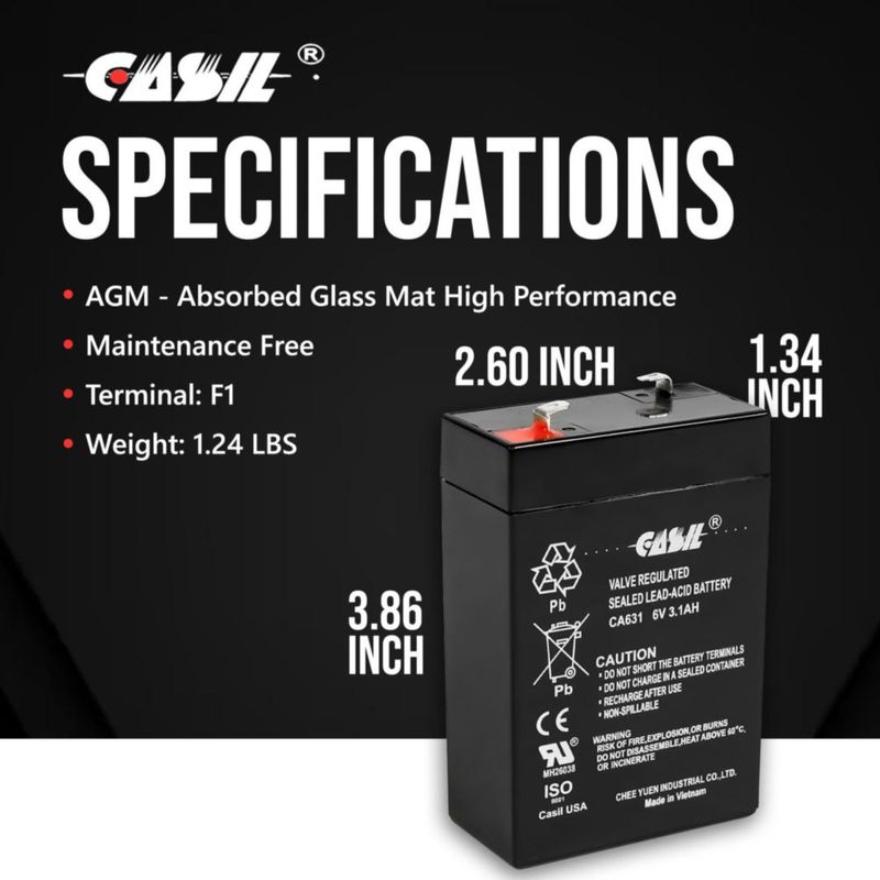 Batería recargable Casil CA631 6V 3.1Ah SLA