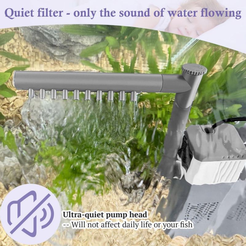Filtro de acuario VILLNO 10W 130 GPH 10‑35 gal 3‑en‑1