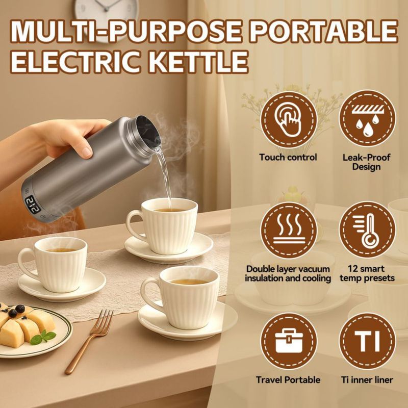 Hervidor eléctrico portátil YANWEI 380 ml 110‑240 V gris titanio