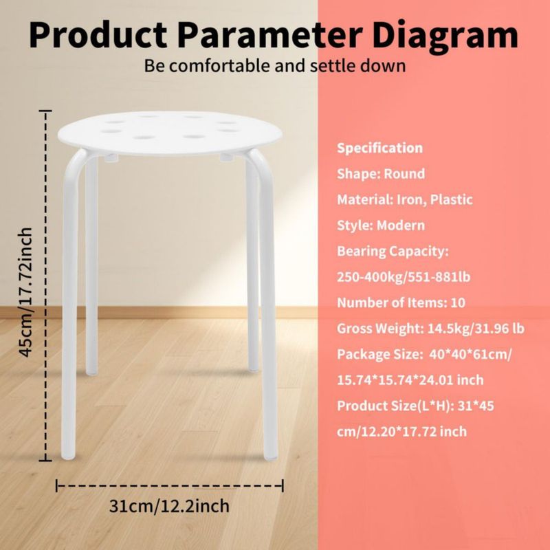 Conjunto de 10 taburetes Ageanbri 43 cm blancos apilables de plástico