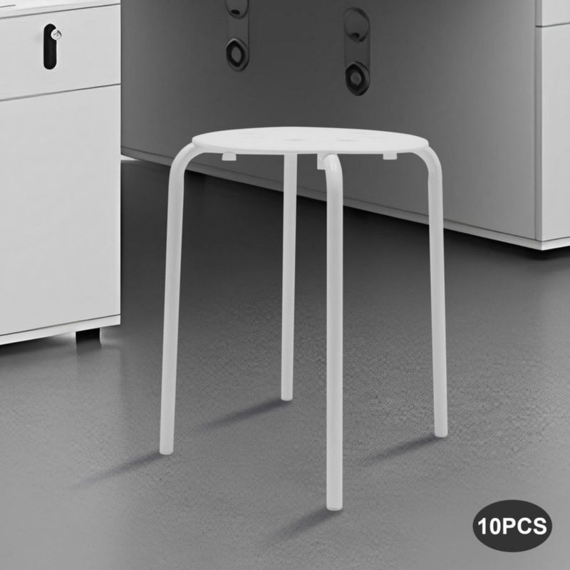 Conjunto de 10 taburetes Ageanbri 43 cm blancos apilables de plástico