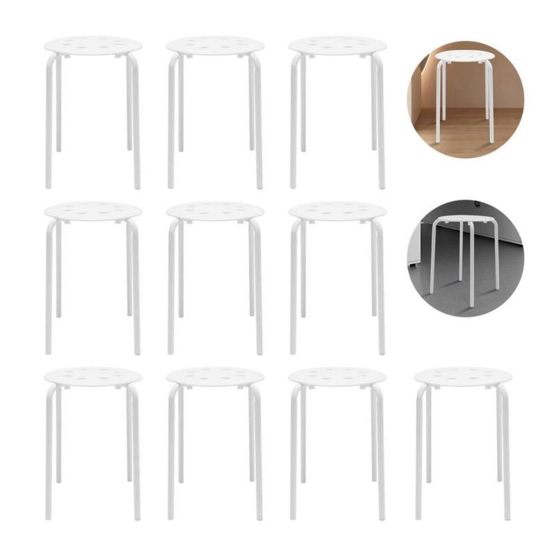 Conjunto de 10 taburetes Ageanbri 43 cm blancos apilables de plástico