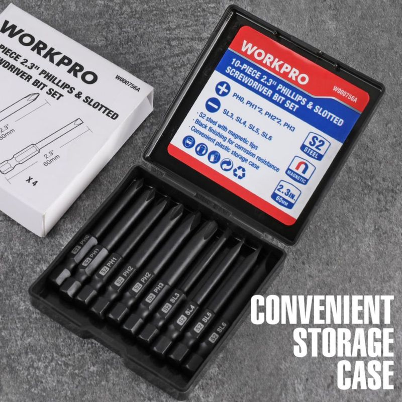 Juego de Brocas para Destornillador WORKPRO 10 pzas 1/4" Vástago Hexagonal