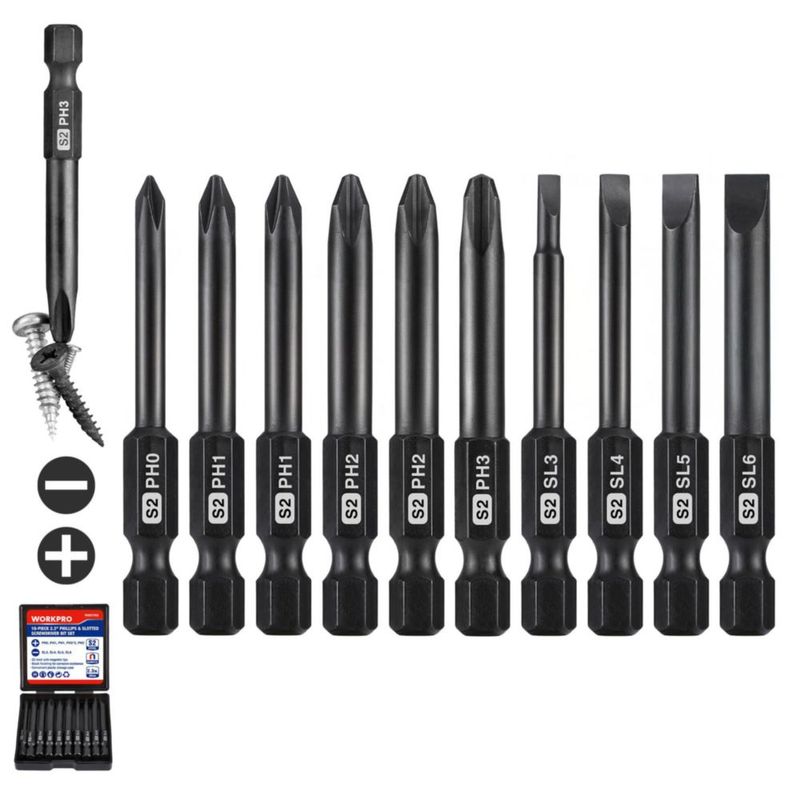Juego de Brocas para Destornillador WORKPRO 10 pzas 1/4" Vástago Hexagonal