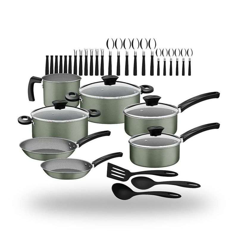Bateria cocina tramontina michigan 38 piezas ollas, cubiertos, tapas