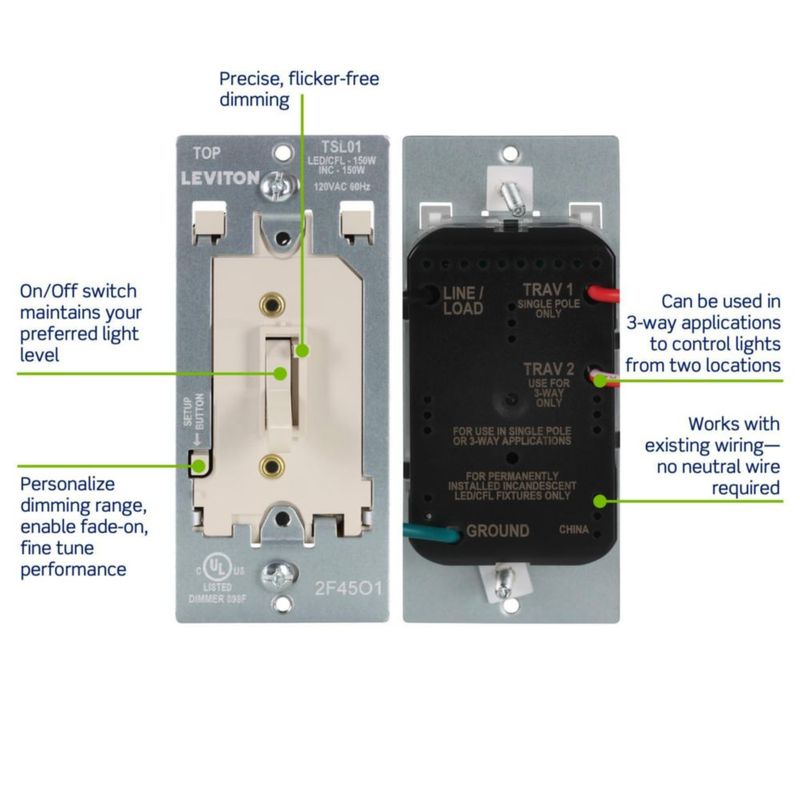 Interruptor regulable Leviton TSL01‑T Light Almond 120 V