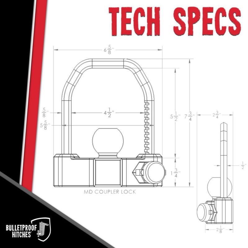 Candado para Acoplador de Remolque BulletProof Hitches de Acero 1/2"